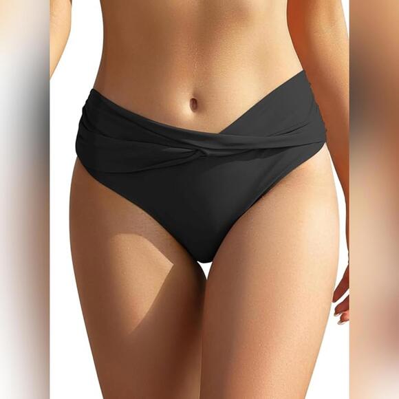 NWT Shekini Twist Front Detail Shirred Bikini Swimsuit Bottoms, Large (12-14) - Picture 1 of 4